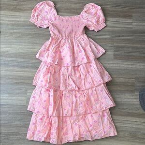 Pink Floral Tiered Dress